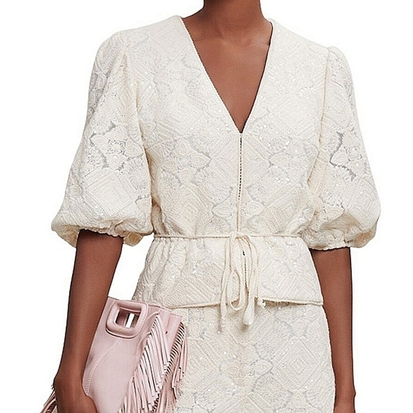 Maje-Lichet Sequined Tie-Waist Top-Size Small - Picture 5 of 17